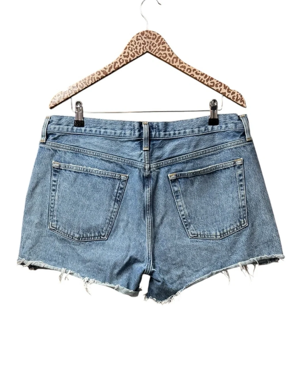 AGOLDE Parker Long Cutoff Denim Jeans Jorts Skywave Medium Blue Wash 32 $148